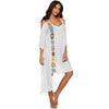 Rainbow Color Hand Crochet Flower Stitching Strapless Irregular Beach Dress Robe