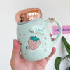 L Korean Cute Strawberry Ceramic Mug Mirror Cover Sealed Cups