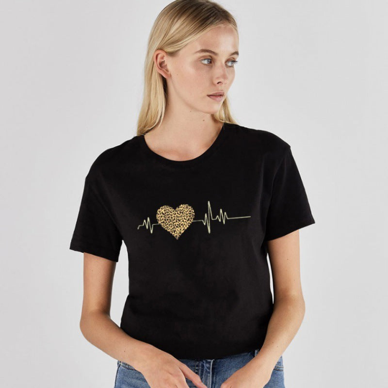 Leopard Lip Pattern Women'S Top Loose Round Neck Fashion Women'S T-Shirt