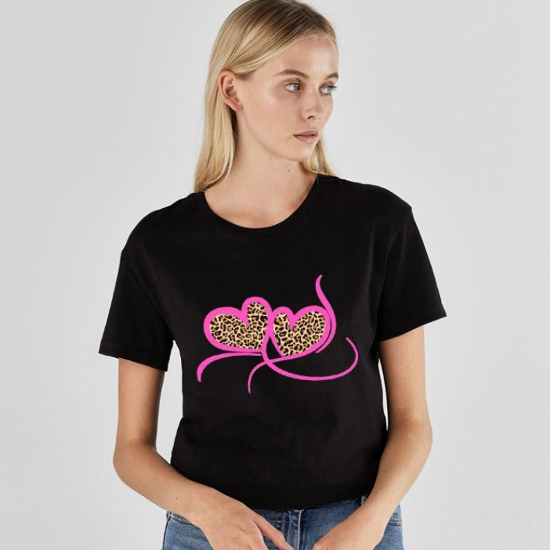 Leopard Lip Pattern Women'S Top Loose Round Neck Fashion Women'S T-Shirt
