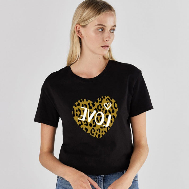 Leopard Lip Pattern Women'S Top Loose Round Neck Fashion Women'S T-Shirt