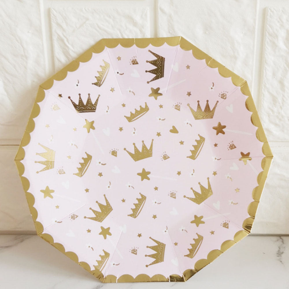 Bronzing Crown Paper Plate Paper Cup Paper Towel Straw Party Party High-end Disposable Tableware Afternoon Tea Cake Plate