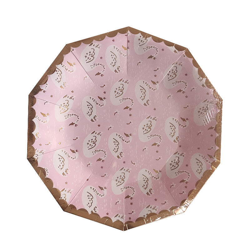 Bronzing Crown Paper Plate Paper Cup Paper Towel Straw Party Party High-end Disposable Tableware Afternoon Tea Cake Plate