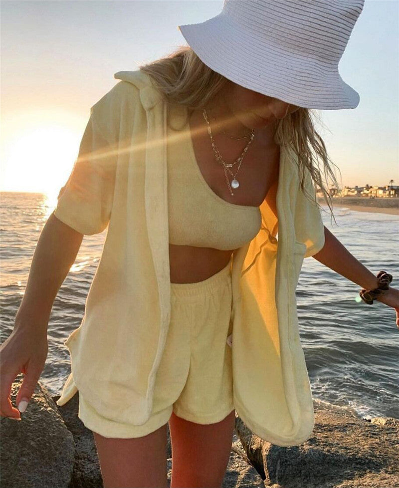 Sportswear Casual Pajamas Cardigan Sexy Shorts Suit