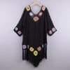 Off-Shoulder Three-Quarter Sleeves Chain Link Stitching Irregular Fringed Beach Anti-Sat Blouse Ethnic Style