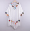 Off-Shoulder Three-Quarter Sleeves Chain Link Stitching Irregular Fringed Beach Anti-Sat Blouse Ethnic Style