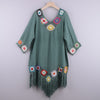 Off-Shoulder Three-Quarter Sleeves Chain Link Stitching Irregular Fringed Beach Anti-Sat Blouse Ethnic Style