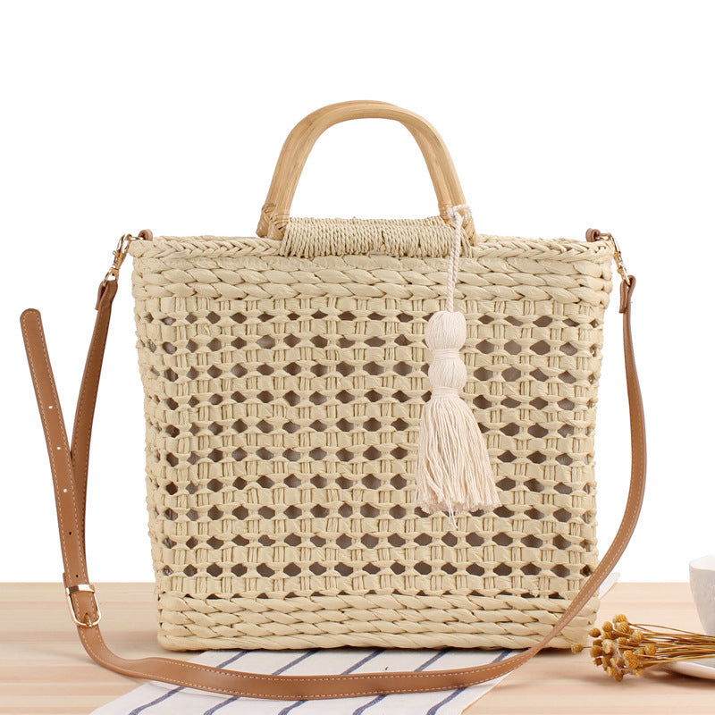 Simple Wind Straw Woven Bag Beach Handmade Hollow Woven Bag Holiday Female Bag