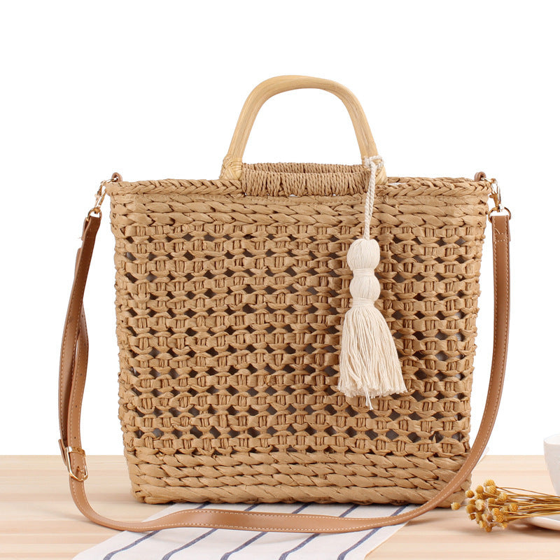 Simple Wind Straw Woven Bag Beach Handmade Hollow Woven Bag Holiday Female Bag