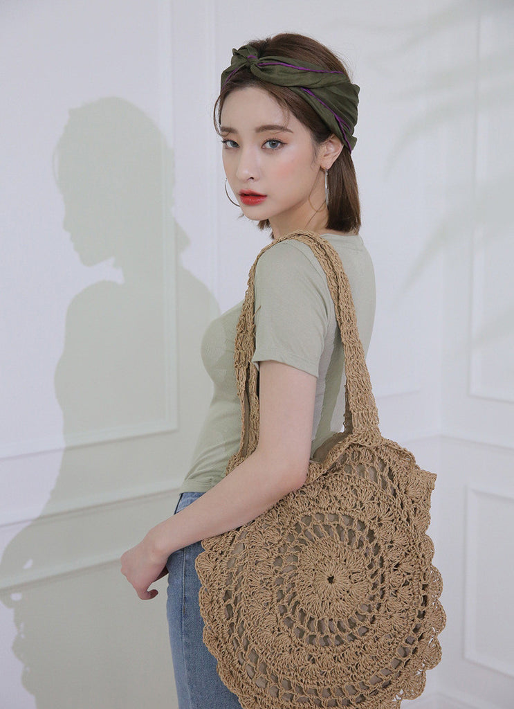 Selling New Korean Fashion Paper Rope Crochet Big Flower And Grass Woven Bag Beach Bag Woven Bag