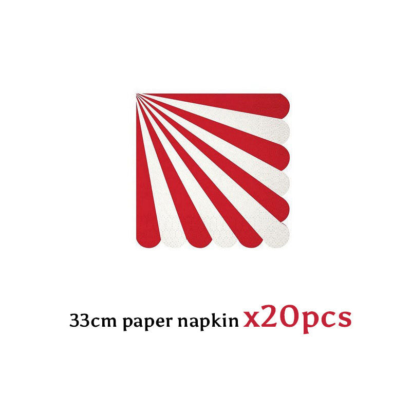 Circus Paper Disposable Tableware Red Striped Plates Cups Wedding