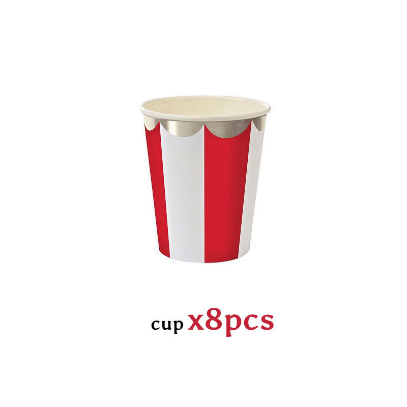 Circus Paper Disposable Tableware Red Striped Plates Cups Wedding