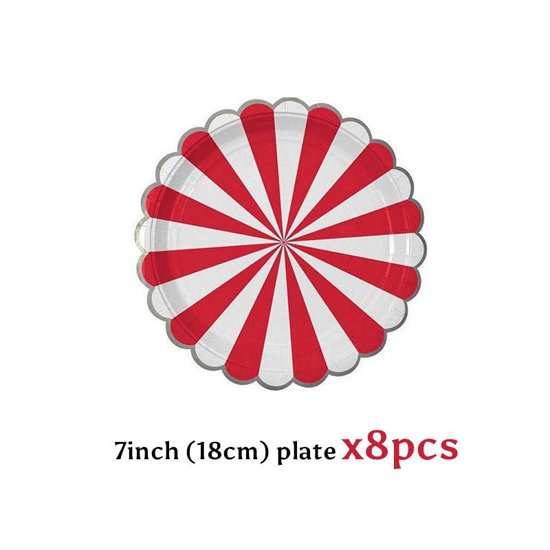 Circus Paper Disposable Tableware Red Striped Plates Cups Wedding