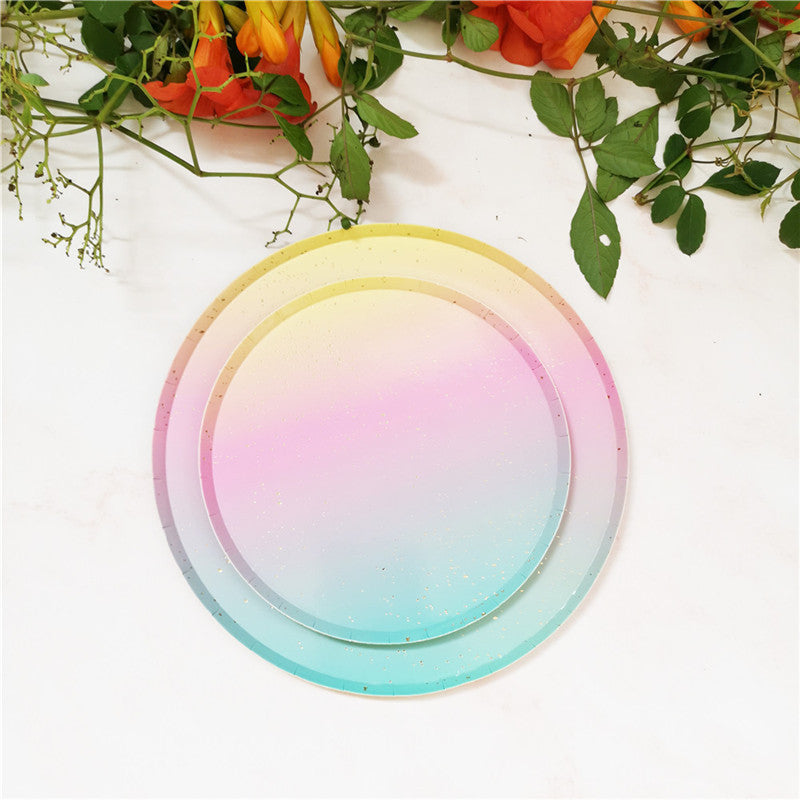 Rainbow Round Flat Plate Disposable Party Paper Tableware
