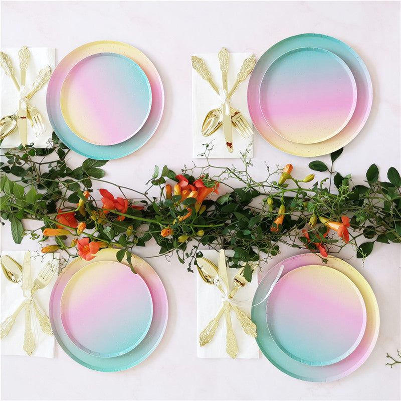 Rainbow Round Flat Plate Disposable Party Paper Tableware