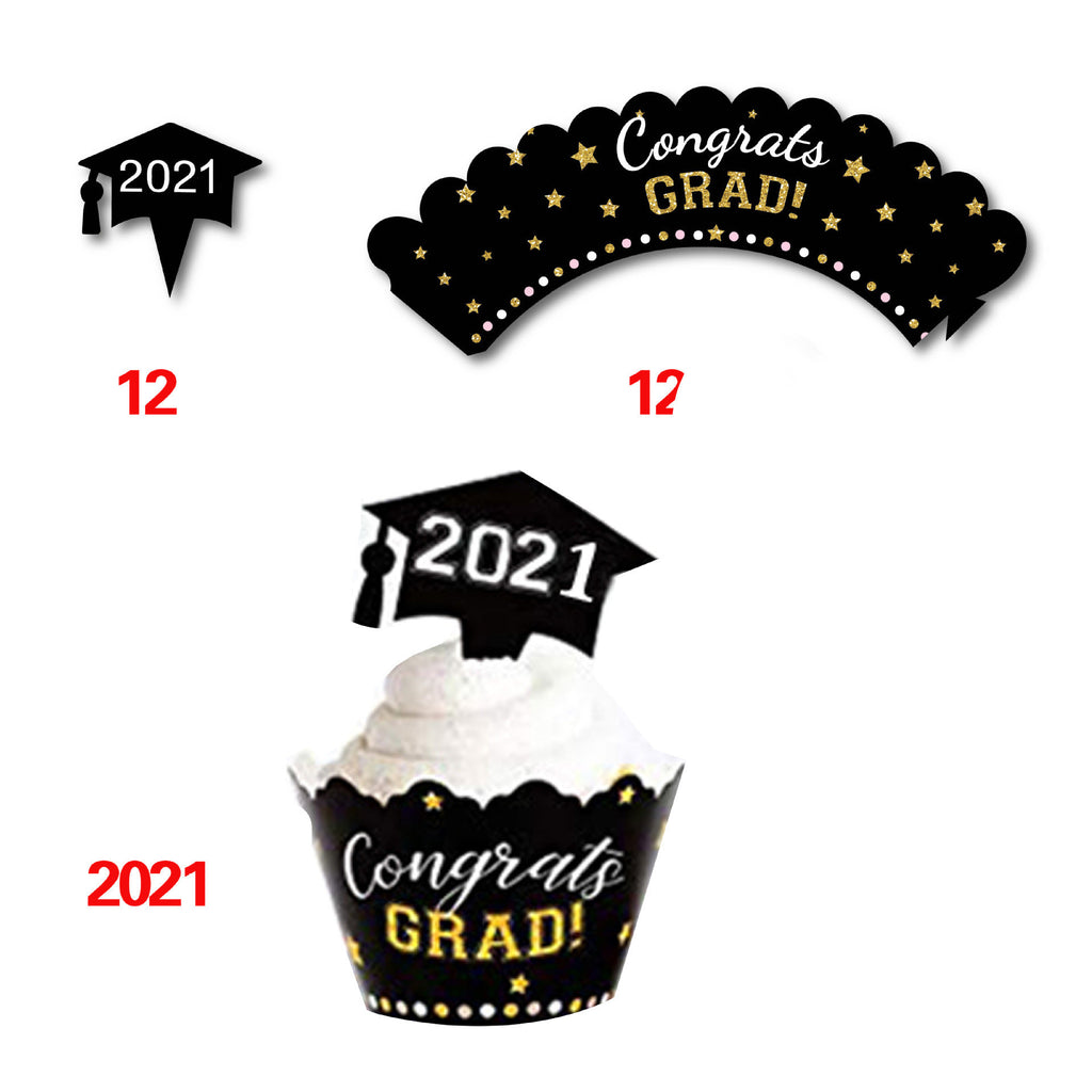 Black Gold Graduation Cake Cup Circle Decoration Circle Party Supplies Set
