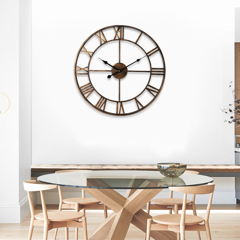 European Style Creative Wall Clock Retro Decorative Wrought Iron Wall Clock Mute Clock