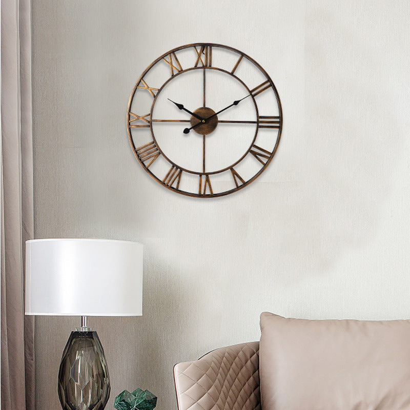 European Style Creative Wall Clock Retro Decorative Wrought Iron Wall Clock Mute Clock
