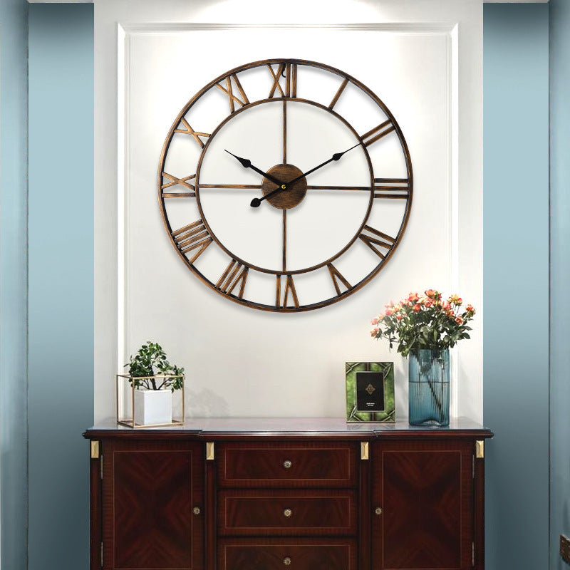 European Style Creative Wall Clock Retro Decorative Wrought Iron Wall Clock Mute Clock