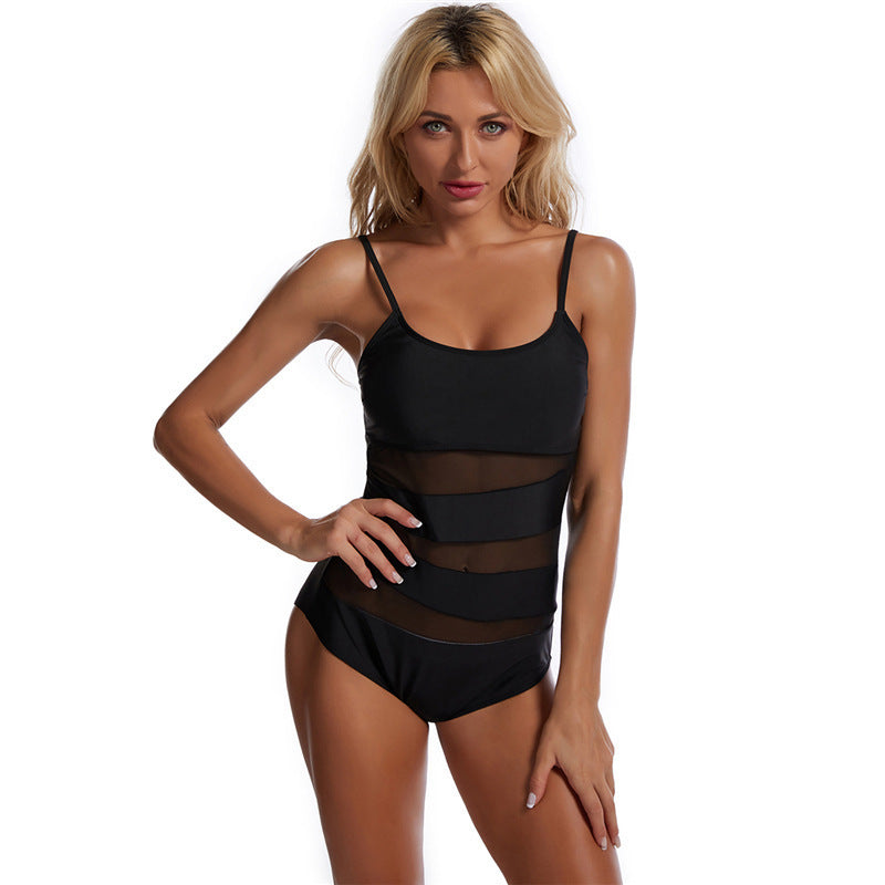 New European And American Foreign Trade Swimsuit Women's Triangle One-piece Mesh Hollow Back Leopard Print Plus Size AliExpress Swimwear