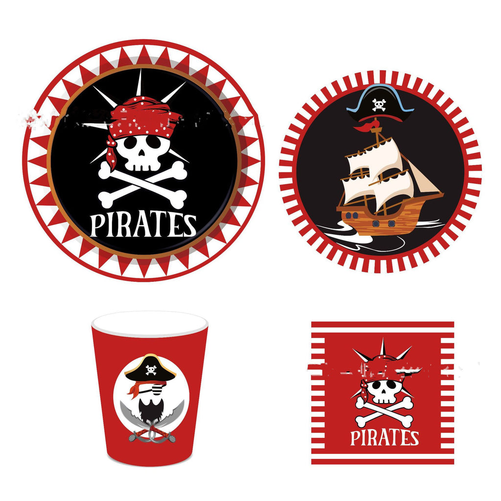 Red And Black Pirate Hainan Airlines Theme Party Holiday Party Banner 8 Persons 4 Piece Set Paper Plate Tissue Paper Cup