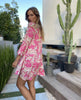 V-neck Print Flared Sleeve Skirt