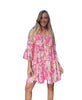 V-neck Print Flared Sleeve Skirt