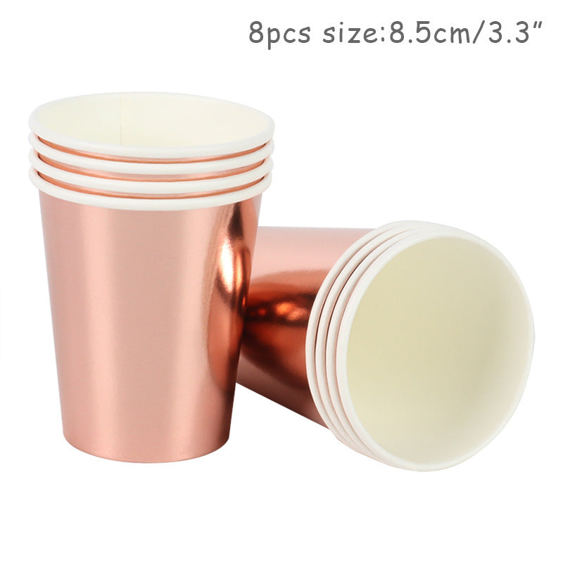 Rose Gold Paper Cups And Trays Disposable Party Supplies