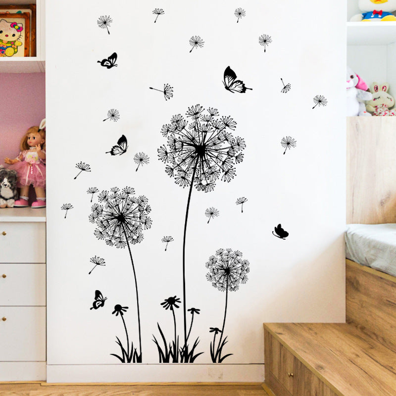 1pc, Black Romantic Dandelion Wall Decal, Wall Stickers For Room Living Room Bedroom Background Wall Decoration, Self-adhesive Decal, Home Decor