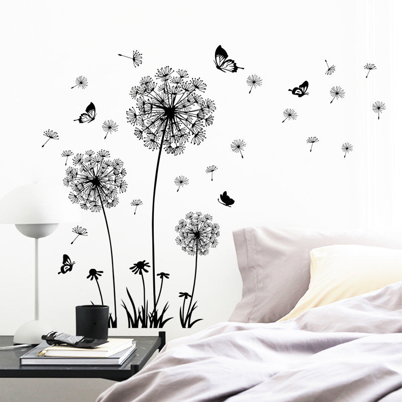 1pc, Black Romantic Dandelion Wall Decal, Wall Stickers For Room Living Room Bedroom Background Wall Decoration, Self-adhesive Decal, Home Decor