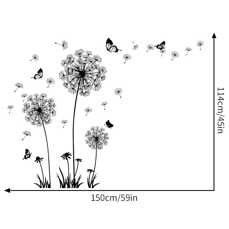 1pc, Black Romantic Dandelion Wall Decal, Wall Stickers For Room Living Room Bedroom Background Wall Decoration, Self-adhesive Decal, Home Decor