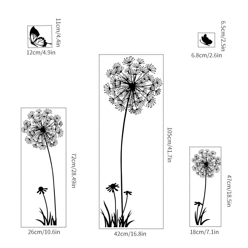 1pc, Black Romantic Dandelion Wall Decal, Wall Stickers For Room Living Room Bedroom Background Wall Decoration, Self-adhesive Decal, Home Decor