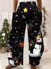 Women's Festive Christmas Print Straight-Leg Pants with Pockets - Casual & Comfy Polyester Blend, Machine Washable