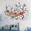 1pc 3D Broken Wall Santa Claus Elk Wall Sticker, Christmas Self-Adhesive Wall Stickers, Bedroom Entryway Living Room Porch Home Decoration Wall Stickers, Removable Stickers, Wall Decor Decals