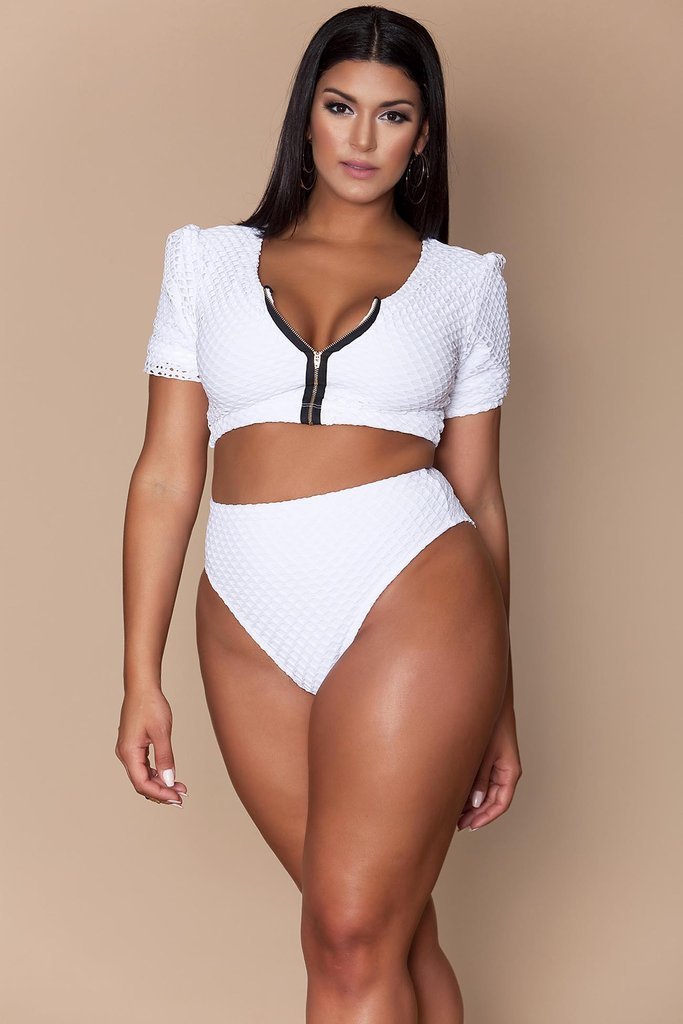 Solid color zipper high waist swimsuit