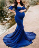 Women's Mercerized Cotton pregnant women's Ruffle sleeve cross V-neck tailed dress photography dress