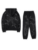 Casual Abstract Print Sweatpants Set, Zip-up Long Sleeve Hoodie & Elastic Waist Jogger Pants Outfits, Women's Clothing