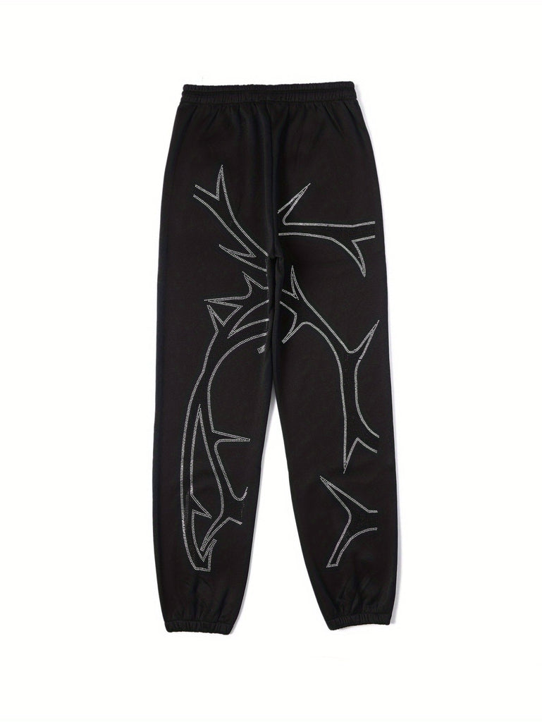 Casual Abstract Print Sweatpants Set, Zip-up Long Sleeve Hoodie & Elastic Waist Jogger Pants Outfits, Women's Clothing