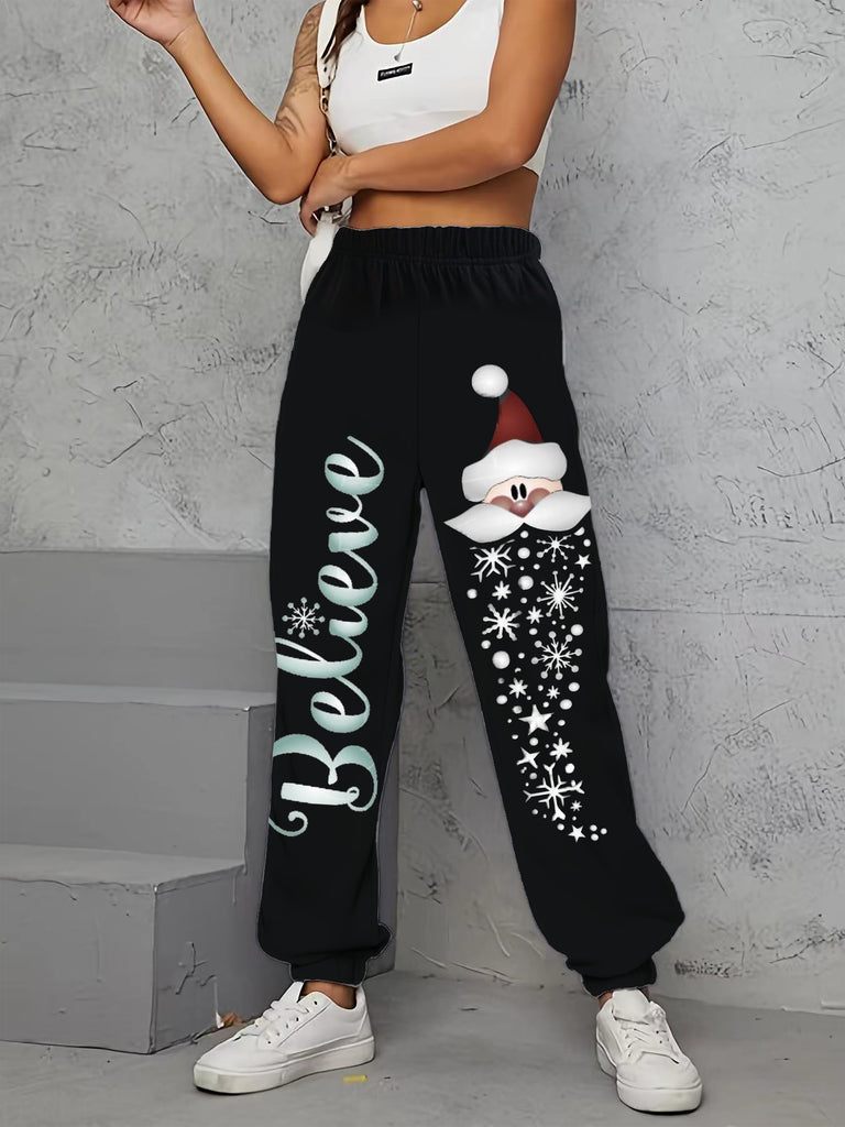 Cozy Christmas Print Loose Fit Joggers - Women's Casual Elastic Waist Pants for Relaxed Comfort - Soft, Breathable, and Festive Holiday Wear