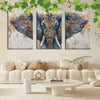 Framed Canvas Wall Art - 60cmx90cm (24inchx36inch) - Set of 3 - Watercolor & Ink Elephant with Indian Patterns - Ready to Hang - For Living Room & Bedroom Decor - Perfect Gift for Art Lovers