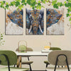 Framed Canvas Wall Art - 60cmx90cm (24inchx36inch) - Set of 3 - Watercolor & Ink Elephant with Indian Patterns - Ready to Hang - For Living Room & Bedroom Decor - Perfect Gift for Art Lovers