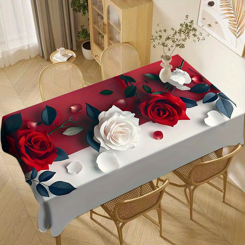 Floral Print Rectangle Tablecloth - Machine Woven Polyester Cover for Dining Table, Home, Gift, Restaurant, Party, Tea Table, Desk - Oil, Water, Heat Resistant, Easy Clean Table Pad