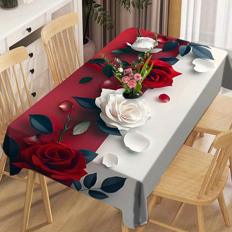 Floral Print Rectangle Tablecloth - Machine Woven Polyester Cover for Dining Table, Home, Gift, Restaurant, Party, Tea Table, Desk - Oil, Water, Heat Resistant, Easy Clean Table Pad