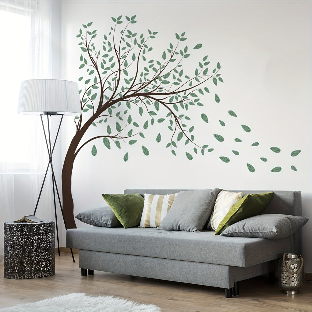 Large Tree Green Leaf Wall Stickers - Set of 4 | Removable Self-Adhesive Decals for Bedroom, Living Room, Porch & Home Decor | Creative & Stylish Wall Art