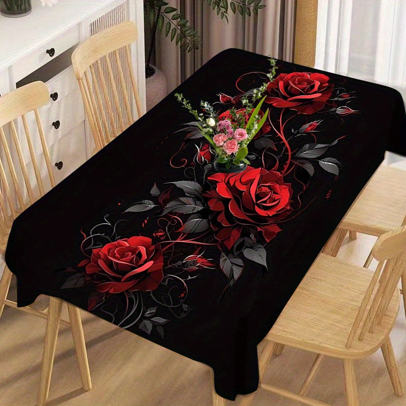 Rectangle Polyester Tablecloth with Geometric Rose Print - Machine Woven, Oil & Water Resistant, Heat & Stain Resistant for Home, Restaurant, Party, Tea & Coffee Table Use