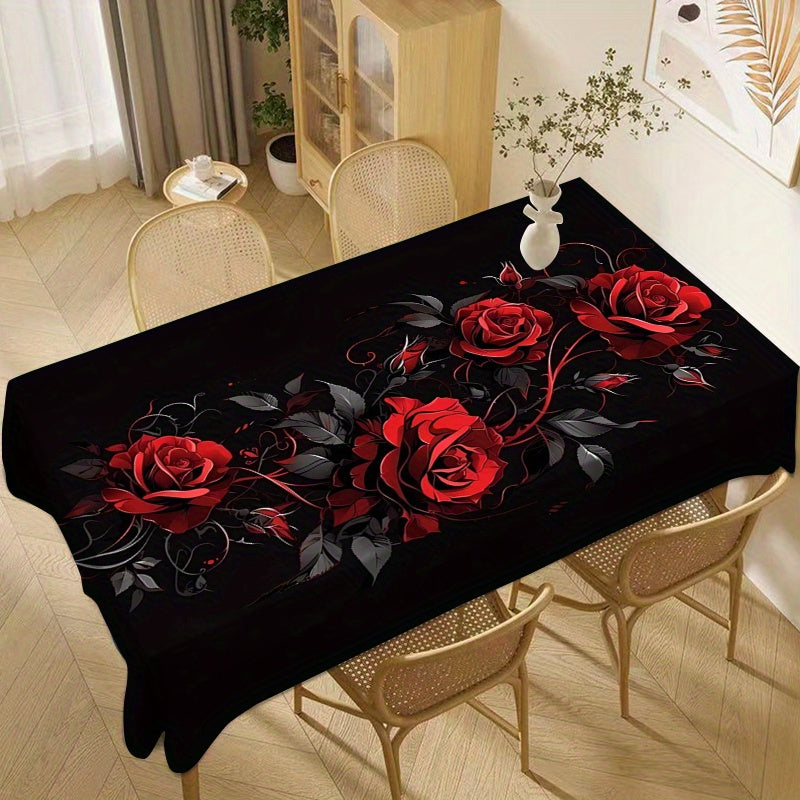 Rectangle Polyester Tablecloth with Geometric Rose Print - Machine Woven, Oil & Water Resistant, Heat & Stain Resistant for Home, Restaurant, Party, Tea & Coffee Table Use