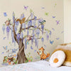 Charming Purple Vine Animal Wall Decals - Bunny & Fox Butterflies, 1pc Removable Vinyl Stickers for Nursery & Youngsters' Room Decor, Adorable Cartoon Animal Wall Art for Bedroom and Living Spaces