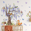 Charming Purple Vine Animal Wall Decals - Bunny & Fox Butterflies, 1pc Removable Vinyl Stickers for Nursery & Youngsters' Room Decor, Adorable Cartoon Animal Wall Art for Bedroom and Living Spaces