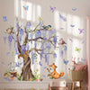 Charming Purple Vine Animal Wall Decals - Bunny & Fox Butterflies, 1pc Removable Vinyl Stickers for Nursery & Youngsters' Room Decor, Adorable Cartoon Animal Wall Art for Bedroom and Living Spaces