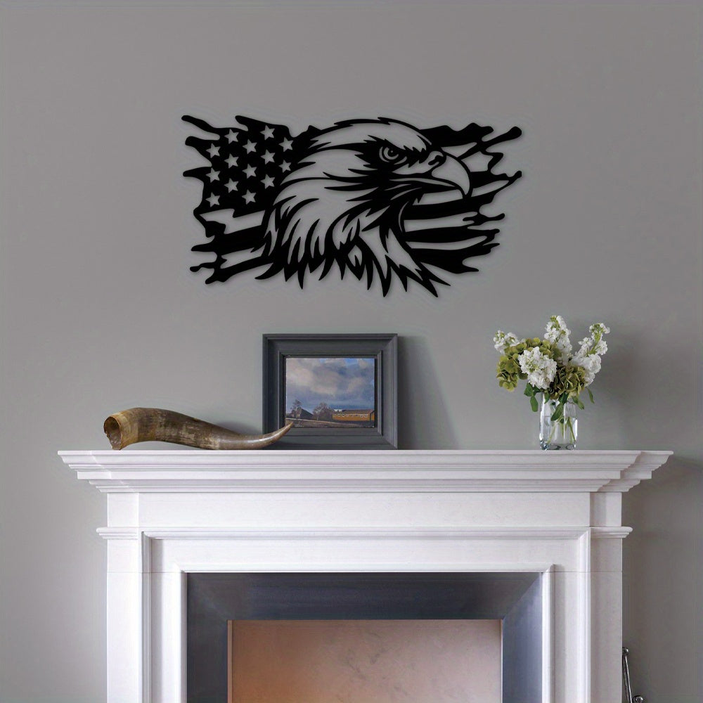 1PC Patriotic American Flag Eagle Metal Wall Decor - Homeowners, Outdoor Decorators, Patriotic Enthusiasts - No, Metal, Wall mount, Use Without Electricity - Suitable for Independence Day, Christmas, Halloween